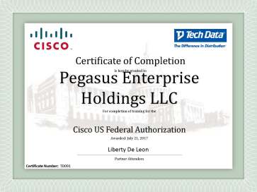 TD Cisco Certificate of Completion US Federal Authorization_Pegasus Enterprise Holdings LLC